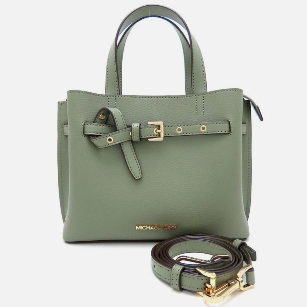 Michael Kors Handbag EMILIA Small Satchel 2Way Leather ARMY GREEN With Wallet